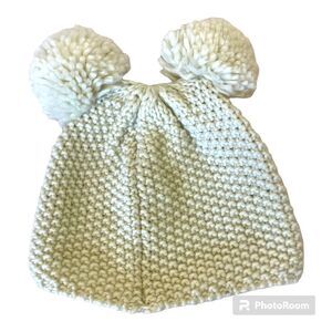 Beige Double Puff Knit Bini Hat